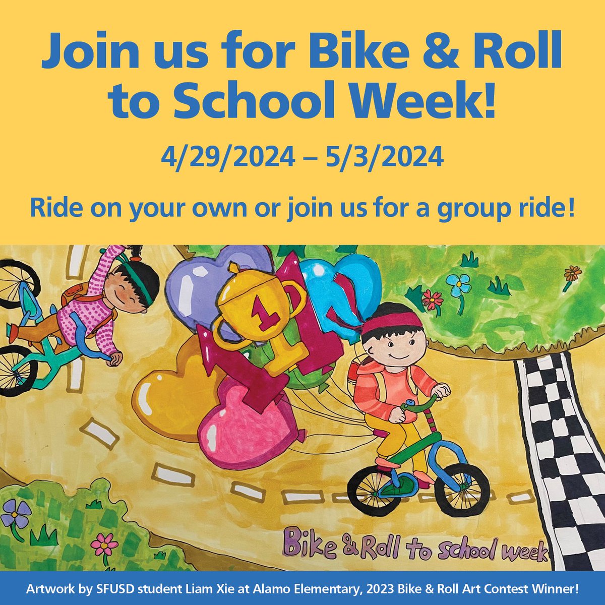 Thousands of students across San Francisco will bike, roll & scoot to school during Bike & Roll to School Week this April 29 - May 3. Join the fun! sfsaferoutes.org/bike @sfsaferoutes #SFSafeRoutes, #IBikeSF