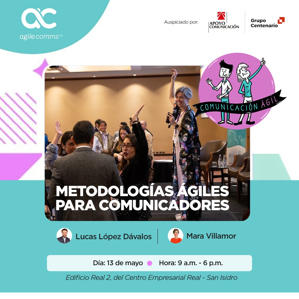 lucaslopezdav's tweet image. 🔥 Notición 🔥 Por primera vez en formato PRESENCIAL en #Perú 🇵🇪
Lunes 13 de mayo 👉 Curso de Metodologías Ágiles para Comunicadores. 💞
🖇️ bit.ly/agilidadparaco…
¡No te lo pierdas! 💥
Auspicia @APOYOComunica @Grupocentenario
#comunicacionagil #agilecomms
@agilecomms_