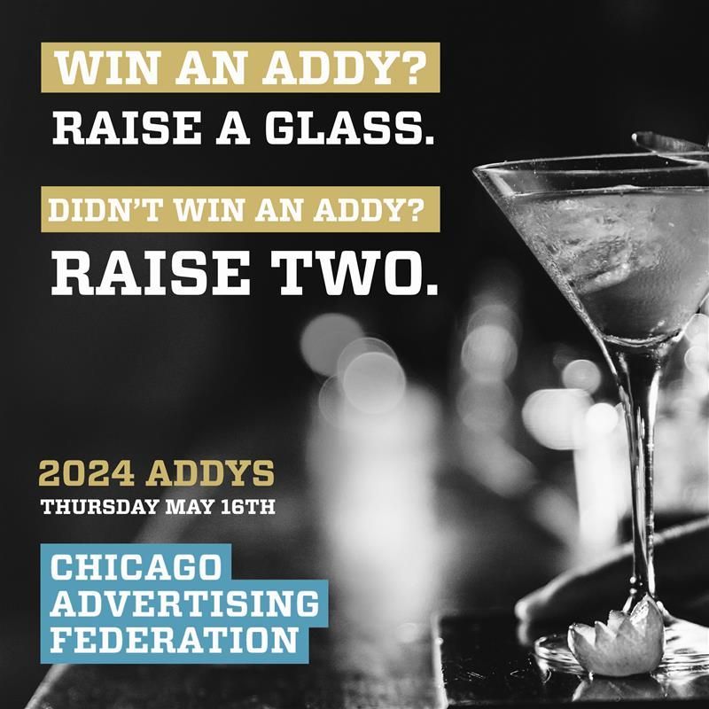 Get your tickets now to the party that is Chicago AF.
The 2024 Chicago Addy Awards
Cocktails. Trophies. DJs. More Cocktails.
Thursday, May 16th 6-9pm At River Roast.
Register today. buff.ly/3xVEYMG