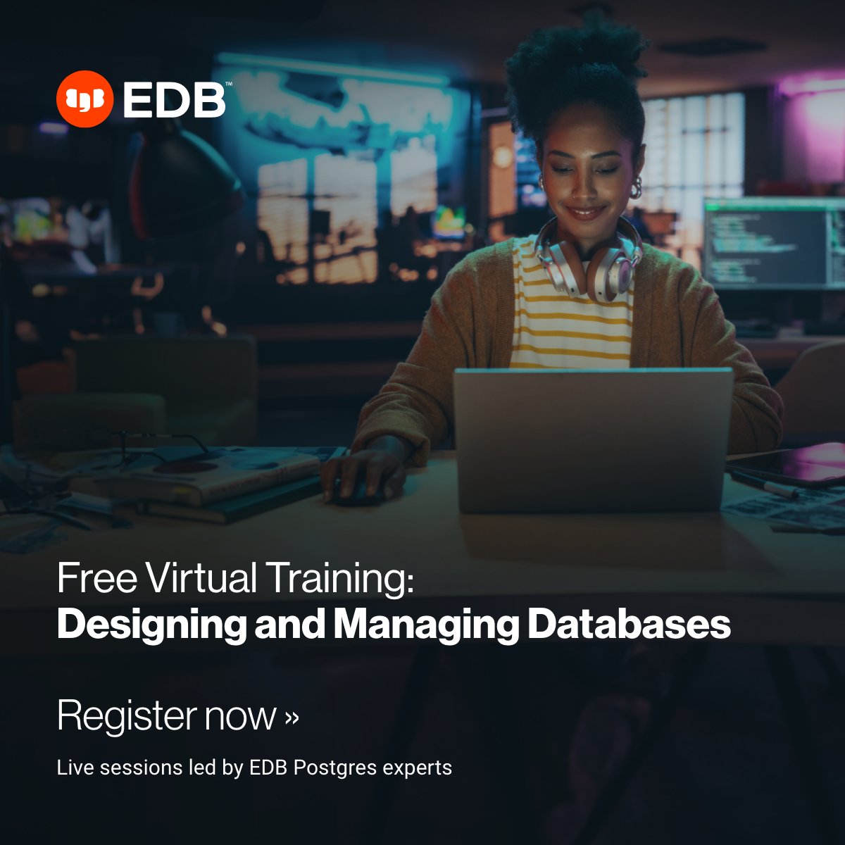 At EDB, we empower our community with free training to master Postgres and unleash its potential. Join our Postgres experts in a virtual training session on Designing and Managing Databases. Register for live sessions happening throughout May. Enroll now: bit.ly/3TOO19v