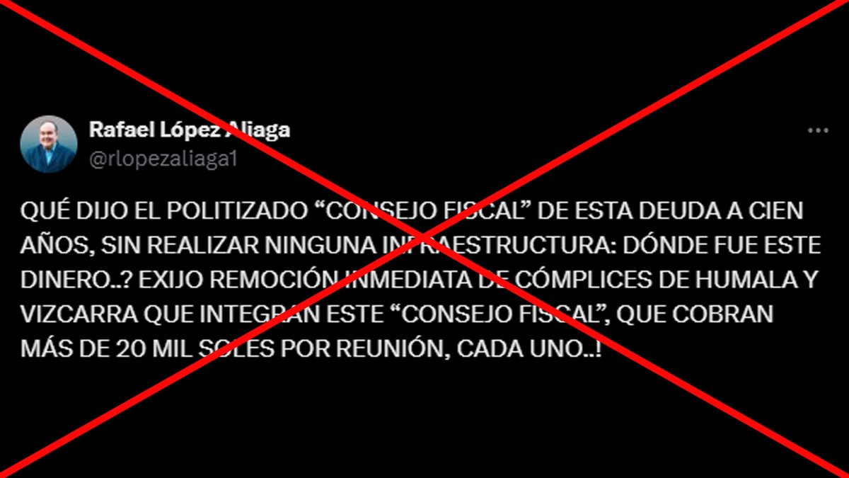 #Factchecking ❌Es #FALSO el dato de Rafael López Aliaga, alcalde de Lima Metropolitana, acerca de que cada miembro del Consejo Fiscal cobra más de S/20.000 por sesión. 🧵 Lo explicamos. 👇bit.ly/3xYkwLc