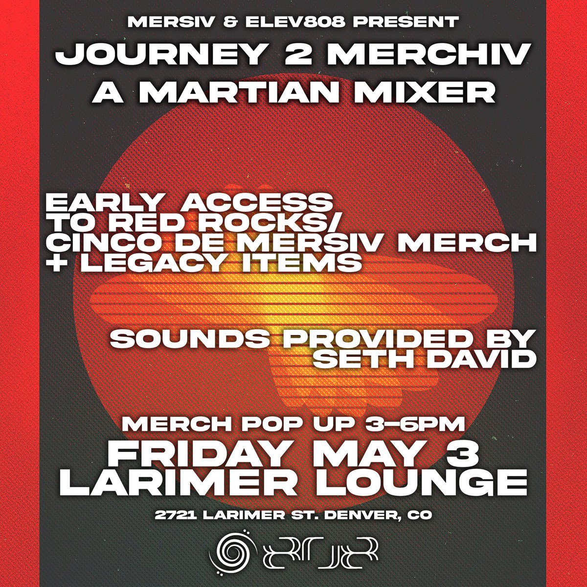 FIRST LOOKS @ Journey 2 Merchiv & Cinco de Merchiv👀🌀 We will also be hosting a MARTIAN MIXER 👽 merch Pop-Up this Friday at @LarimerLounge with the @elev808designs fam to give y’all the chance to beat the merch line at Red Rocks & Cinco de Mersiv this weekend ☄️ The homie…