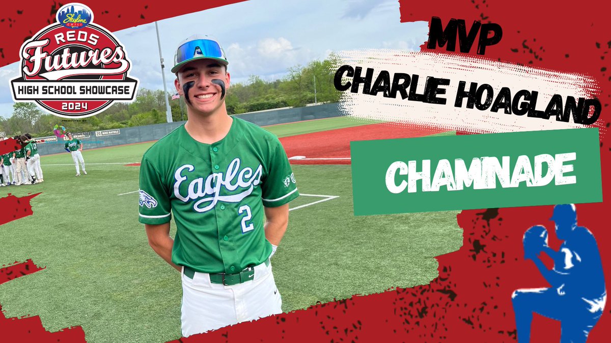 Congratulations to Charlie Hoagland, @cjeagles named #MVP of tonight’s @Skyline_Chili @Reds Futures High School Showcase matchup against @CarrollHighBase. @RedsCommunity @SportsMed4Kids Charlie was 2 for 2 at the plate with 1 double, 3 RBI’s, and was on base 3 times.