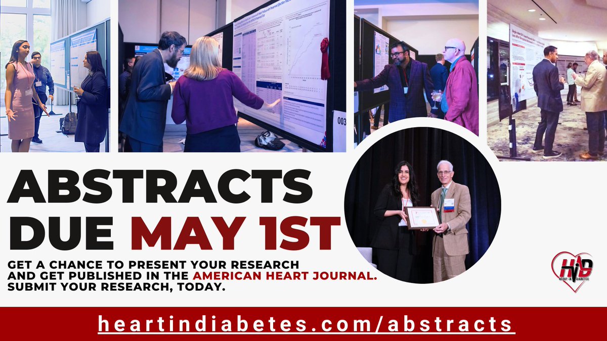 Get published in the American Heart Journal! The 8th HiD #CME Conference is still accepting #Abstract submissions until Wednesday May 1st, 2024. Submit now at heartindiabetes.com/abstracts #HID24 #Diabetes #MedEd #8thHeartInDiabetes #HID2024 @American_Heart @CardiologyToday