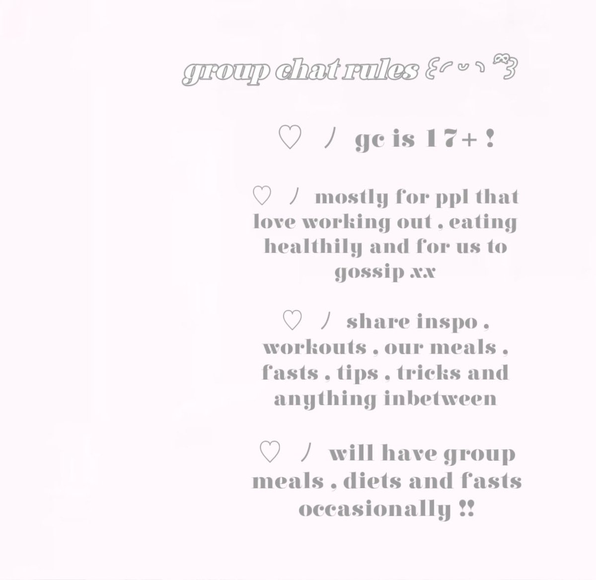 ⠀⠀⠀⠀⠀⠀⠀  ⠀⠀:¨ ·.· ¨:  
                              `· . dovie ’ s may edtwt gc ,

⠀⠀⠀⠀ ⠀⠀⠀꒰ for the pilates , fitness  and
 ⠀⠀⠀⠀⠀⠀ ⠀ ⠀⠀⠀⠀ ⠀ ⠀⠀mealspo darlings   ꒱

⠀⠀⠀⠀⠀ 𓊆ྀི info below .ᐟ   ⠀⠀⠀↺  / cmnt to join ! 𓊇