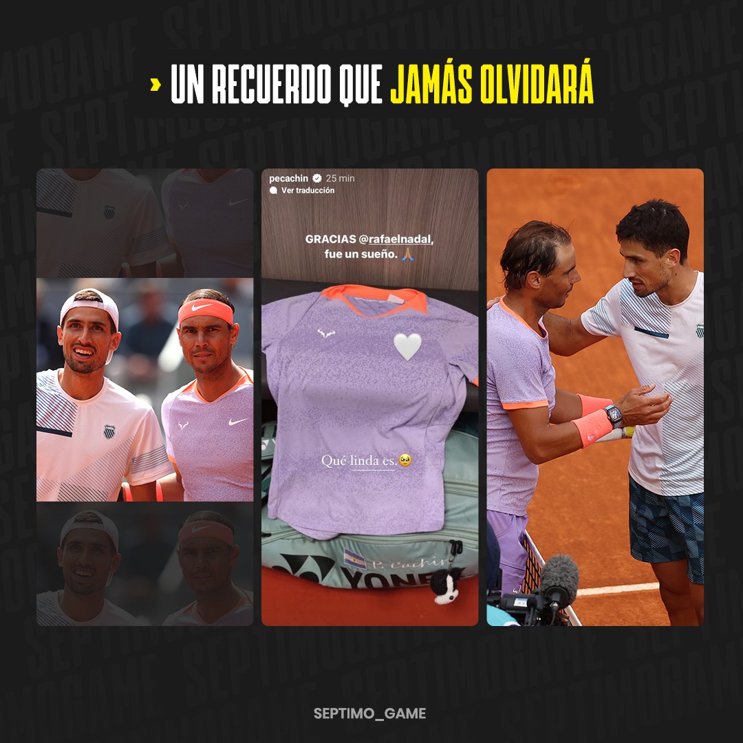 🥹 INOLVIDABLE EL DIA QUE VIVIÓ CACHÍN. Ni bien terminó el partido entre Pedro Cachin y Rafa Nadal, el argentino le pidió la camiseta al español y este accedió sin problemas 👏 Mediante Instagram, el nacido en Bell Ville compartió el regalo del mallorquín. 'Fue un sueño' ♥️