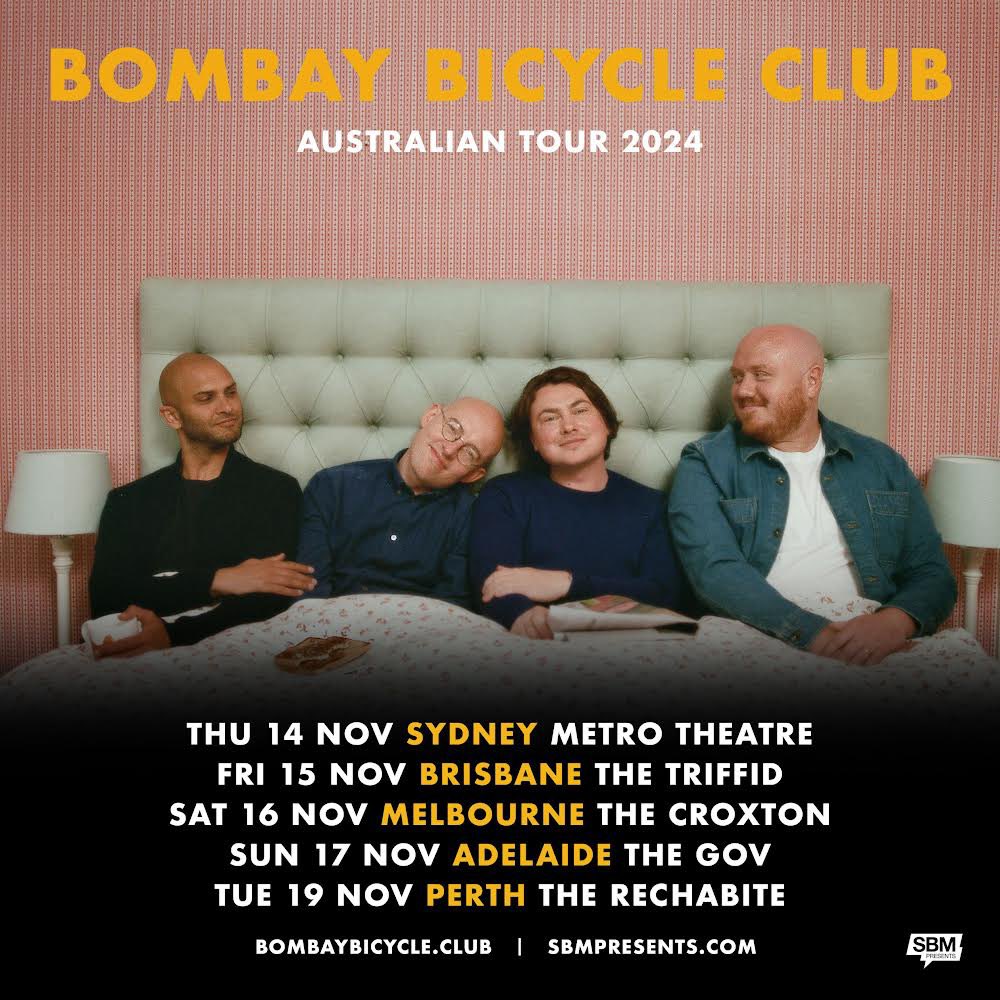 Gday, we’ll be heading back down under this November to play some shows for you all 🤙 You can sign up for the presale here - bombaybicycleclub.ffm.to/australiatour General tickets go on sale May 7th. See you soon x