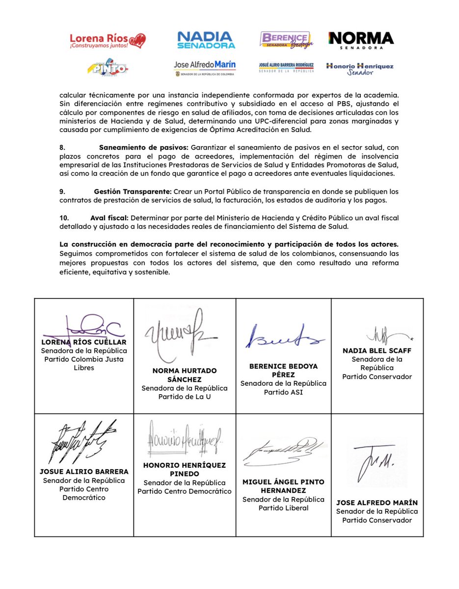 Los ocho senadores de la Comisión Séptima del Senado que suscribimos y apoyamos la ponencia negativa con solicitud de archivo del Proyecto de Reforma a la Salud nos pronunciamos a través de este comunicado. seguimos trabajando para lograr un sistema de salud que realmente…