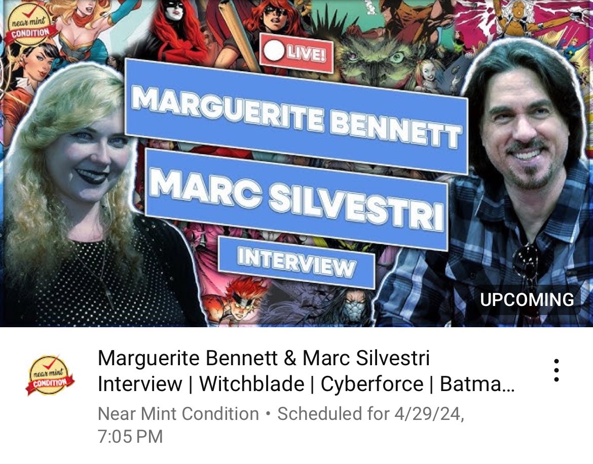 Coming up!! @Marc_Silvestri and @EvilMarguerite will be live on @NearMintCon. Join us now: youtube.com/live/Q7Ib74INT… #topcow #imagecomics