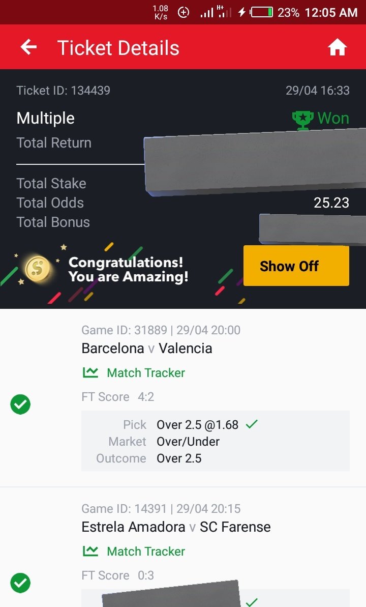 Ticket finally settled 😃🍀🍀🍀🍀💥💥💥🎉🎉🎉🤸🤸

25 odds bagged 💰

#bettingtips #BarcaValencia #barcelonavalencia @Flutterpunt @343bet #SportsGambling #sportbetting