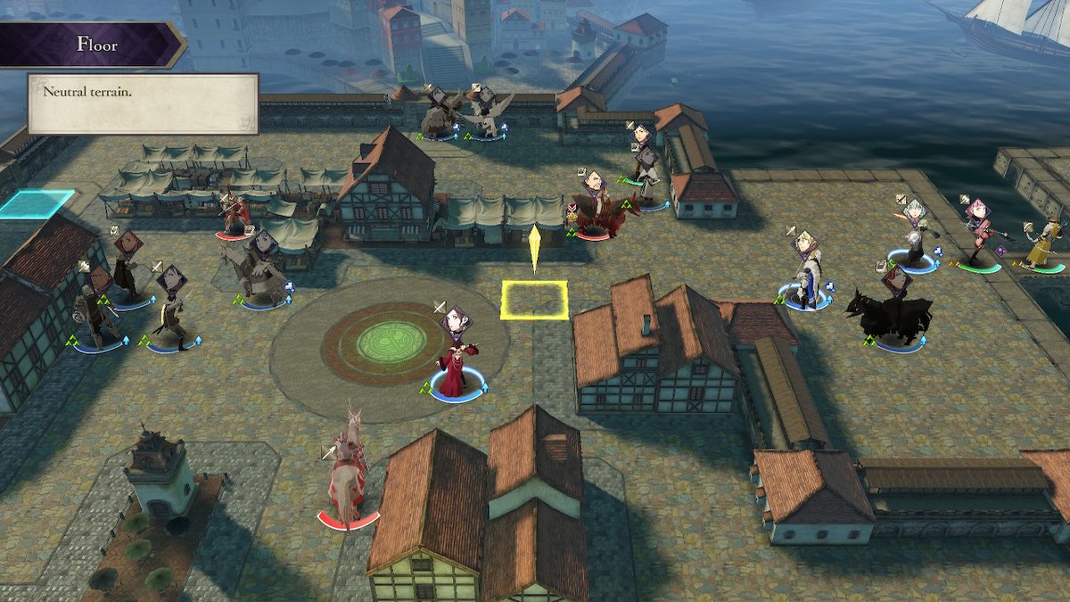 What Derdriu looked like at the start vs. what it looked like by the end. Wiped all enemies clean off the map including the cavalry to the east. Only two reinforcements remained, as well as the western gate to the town. Job well done. #FireEmblem #ThreeHouses