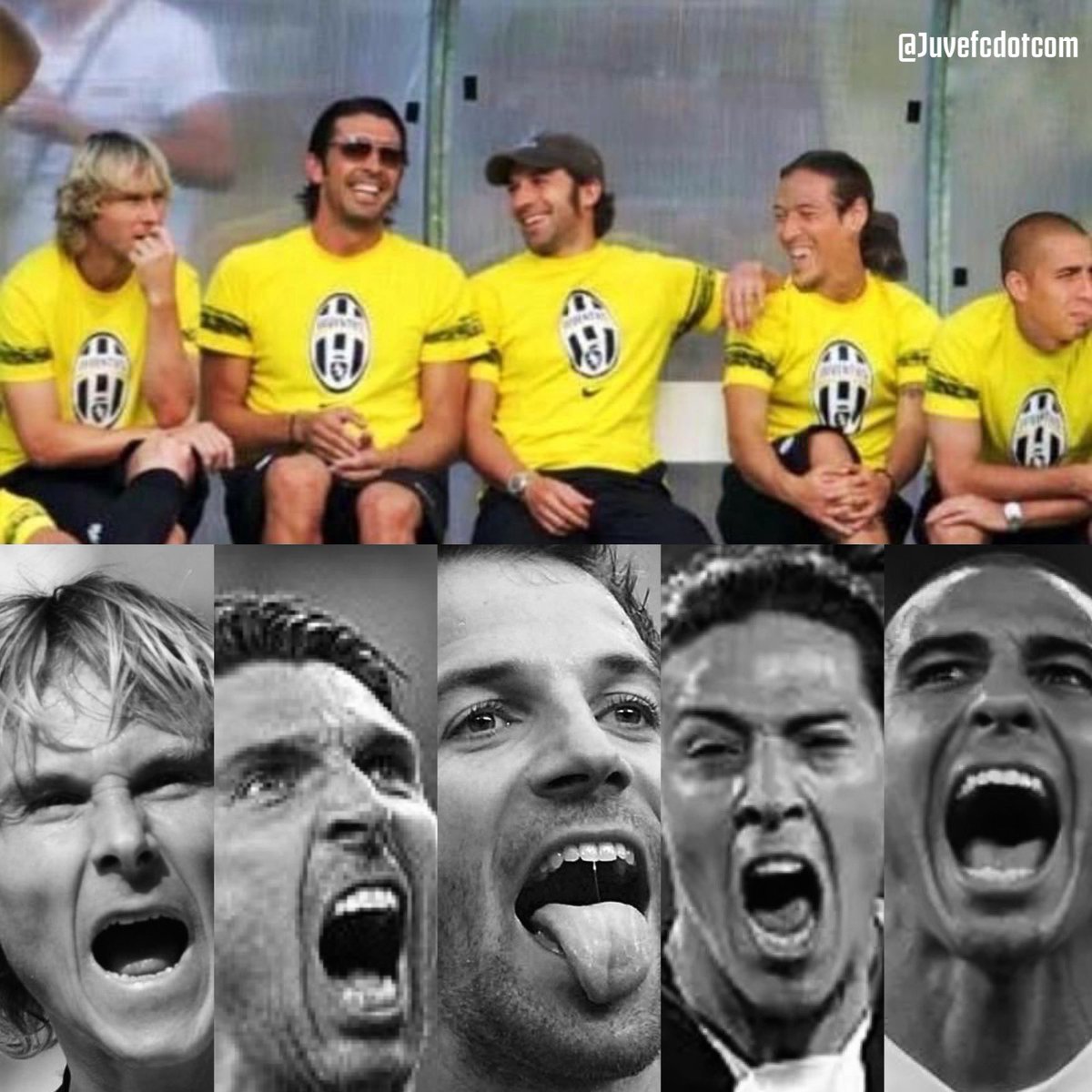 In the summer of 2006, Pavel Nedved, Gigi Buffon, Alessandro Del Piero, Mauro Camoranesi and David Trezeguet all received offers from many clubs but preferred to reduce their salaries in order to stay at Juventus and help them get back to Serie A 🤍🖤 

[Via @rbscib]