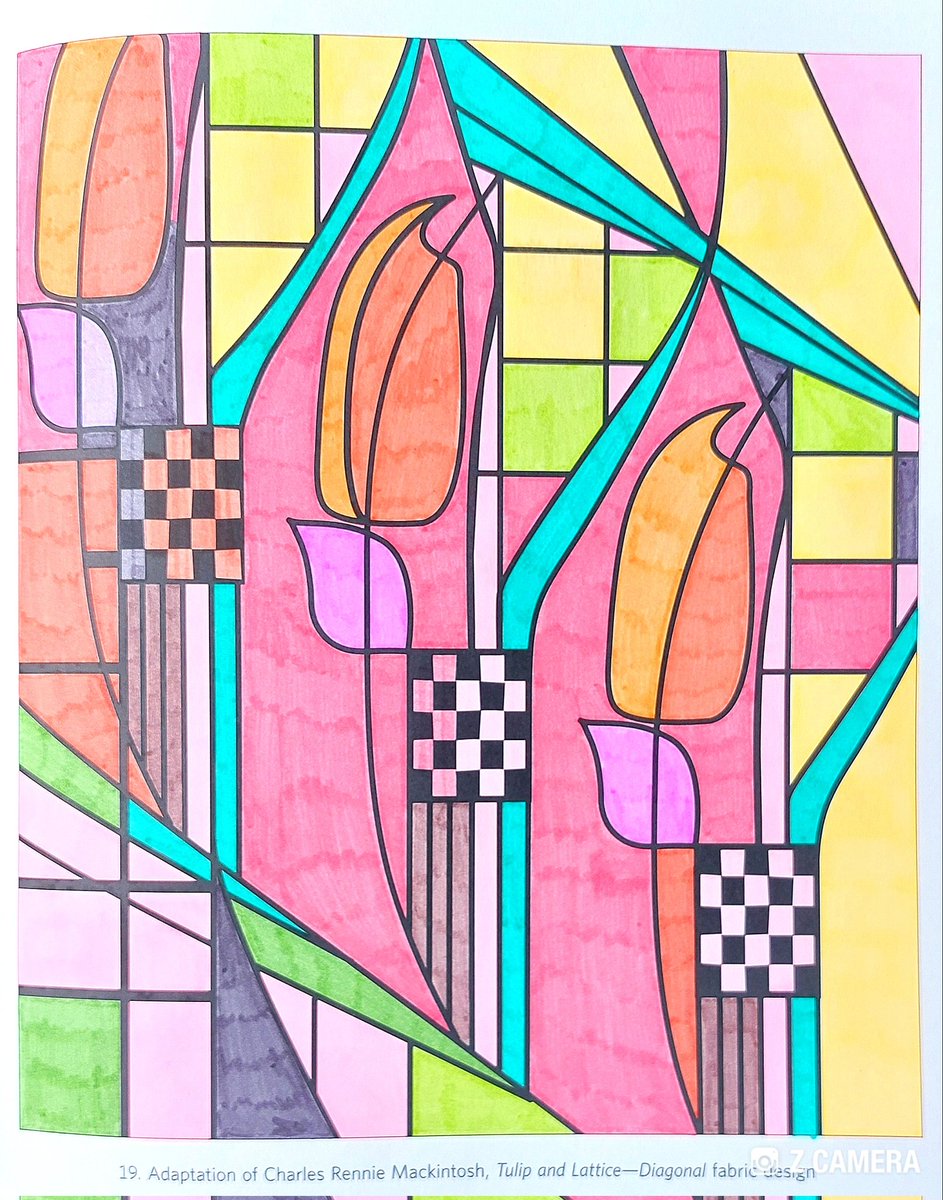 All done! My take on Charles Rennie Mackintosh's 'Tulip + Lattice-Diagonal' ❤🖼🎨🎭

#CharlesRennieMackintoshDesignsColoringBook
#CharlesRennieMackintosh
#FabricDesign 
#EuropeanSymbolism 
#BritishArt
#PomegranateCommunications
#ZebraMidliners
#adultcolouring 
#arttherapy