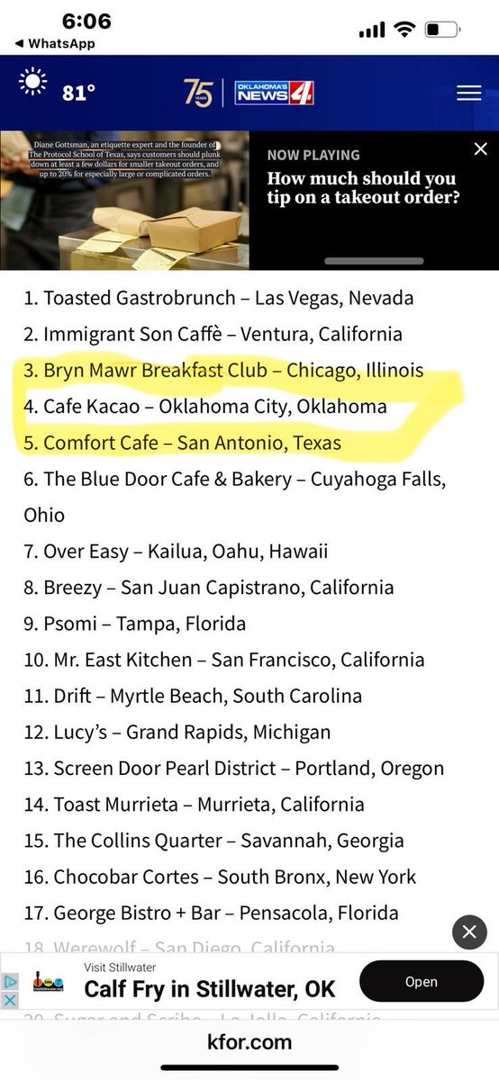 Celebremos la maravillosa cultura hispana y su inmersión en OK 🎊 ! Cheers to @cafekacao from Oklahoma City, for its 4th place among Yelp’s 75 best brunches nationally! Felicidades 🙌💫