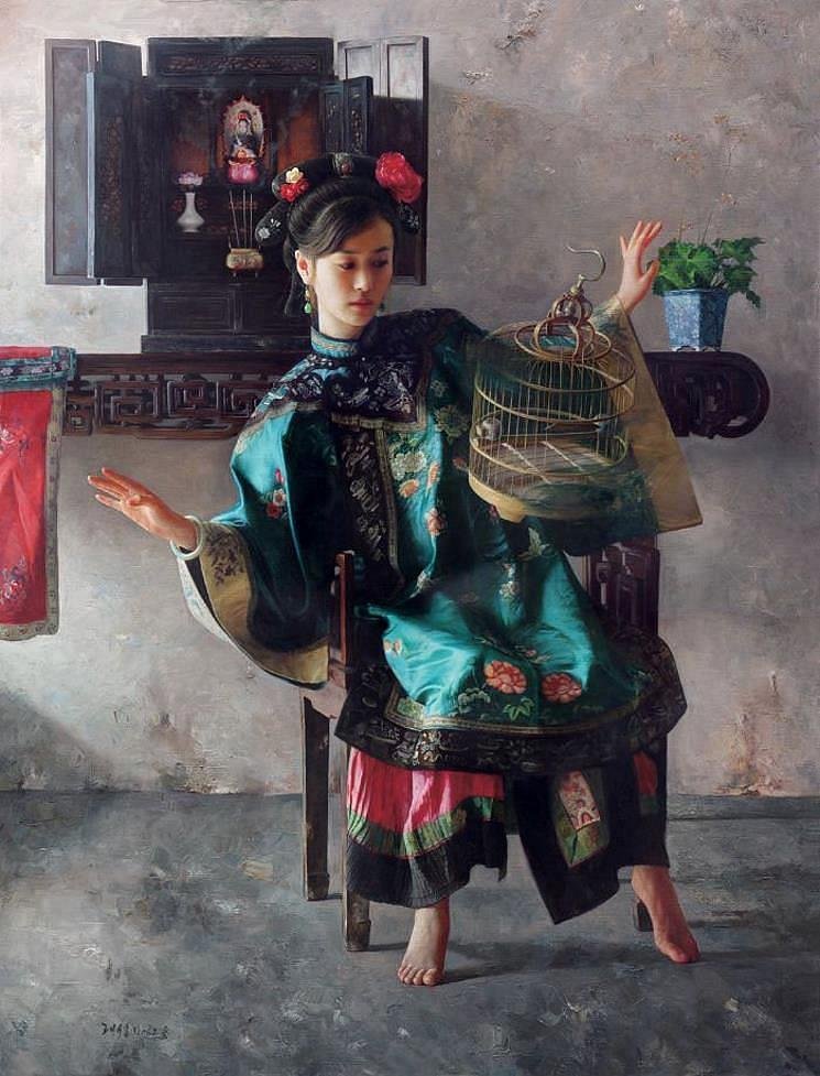 Wang Mingyue, Chinese, (born 1962) Virtual (2019) Oil on canvas, 160 x 122 cm.