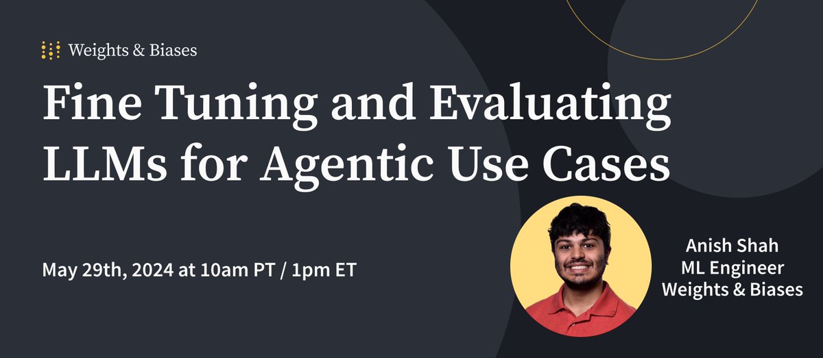 Curious about finetuning & evaluating LLMs for agentic use cases? Join @ash0ts in our latest webinar on May 29th. Register here → wandb.ai/site/resources…