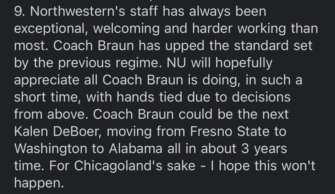 After the publication of my story this morning, I received another response from the HC of an IHSA Class 8A powerhouse. Here’s an excerpt of what he had to say about Braun and NU: