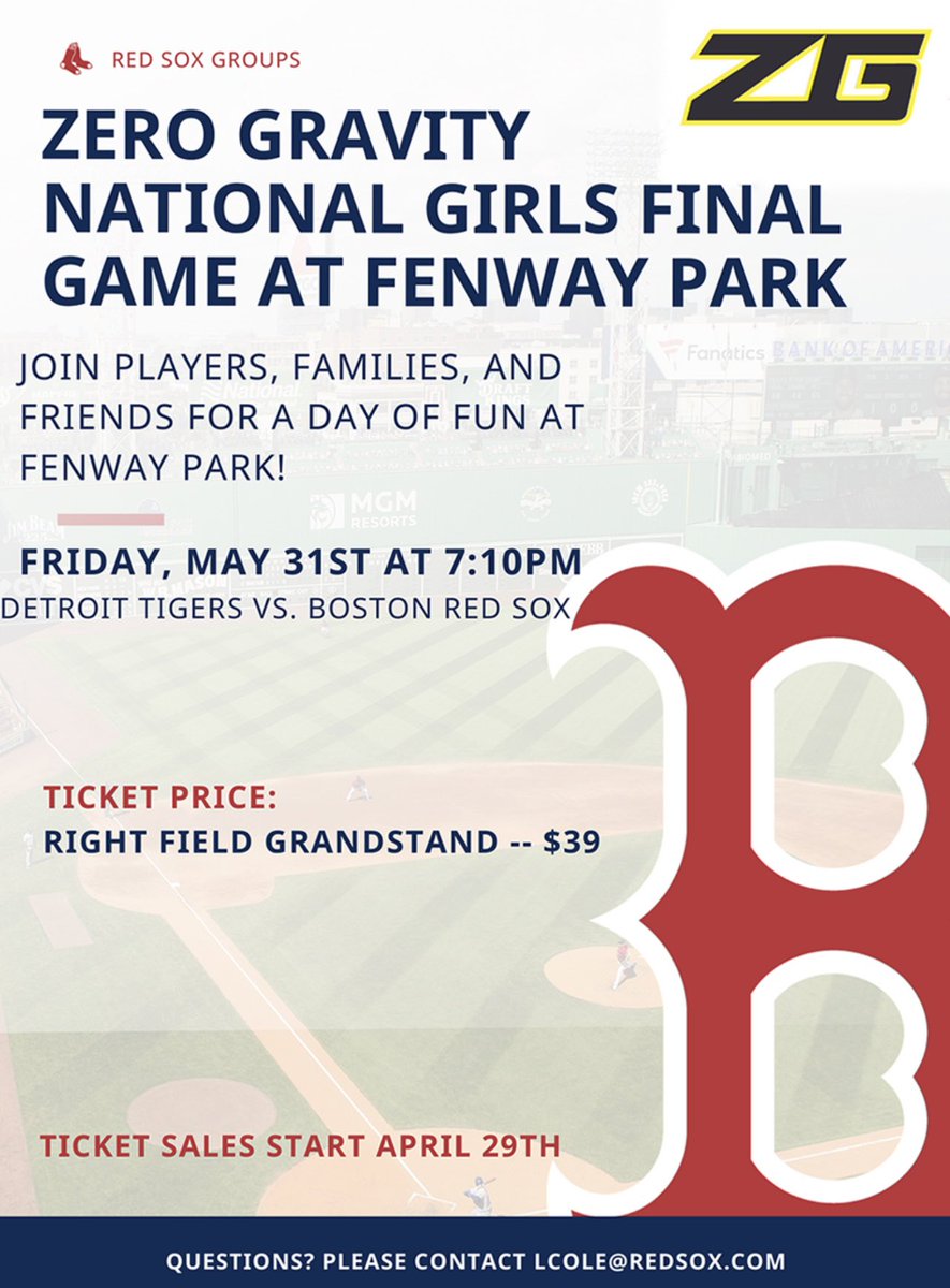 zg_newengland's tweet photo. Girls National Finals is right around the corner‼️🔜 

🗓️ June 1-2
📍 Greater Boston, MA

Kick off the finals weekend with a night at Fenway Park⚾️

Ticket link: 
🎟️ https://t.co/U2dX4QmP4N https://t.co/geR1uw8BHU