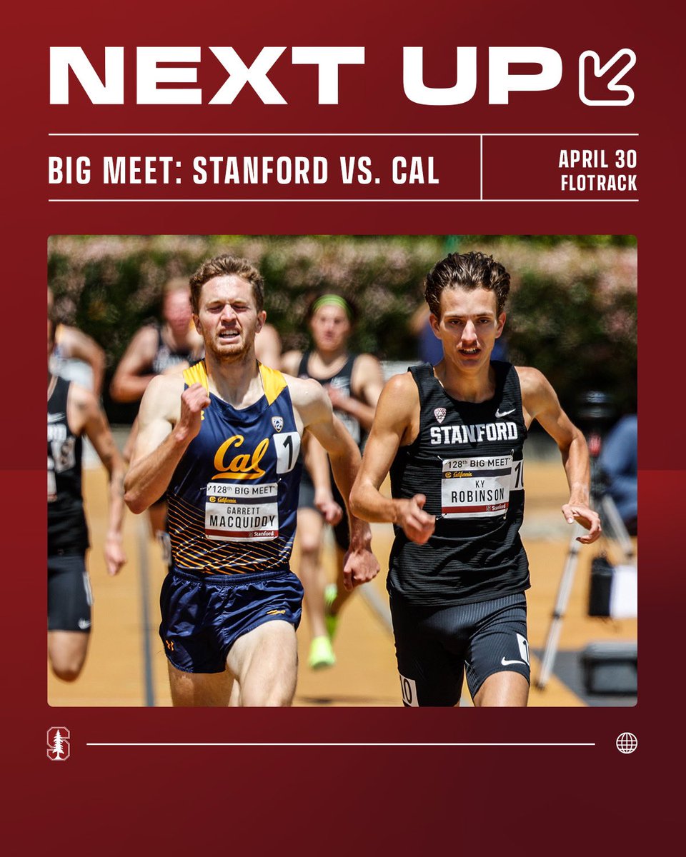 The 129th renewal of the Big Meet, Stanford vs. Cal, is Tuesday at Cobb Track and Angell Field. The hammer starts things off at 1 p.m., other field events begin at 2, and running events start at 3:10. Admission is free. Watch live on @flotrack #GoStanford