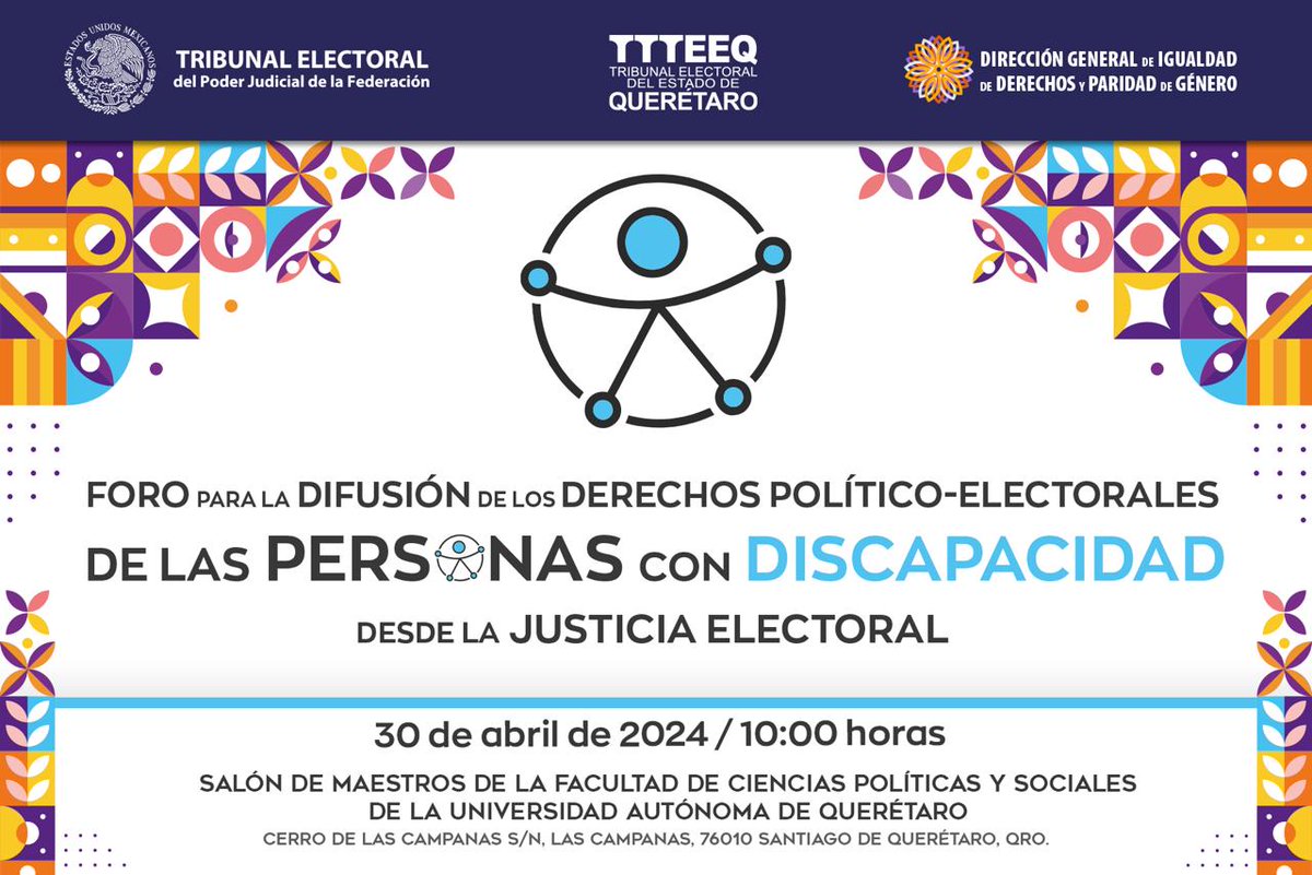 Te invitamos al 'Foro para la Difusión de los Derechos Político-Electorales de las Personas con Discapacidad desde la Justicia Electoral' ♿️ 🗓️30 de Abril 🕔10:00 horas +info 👇