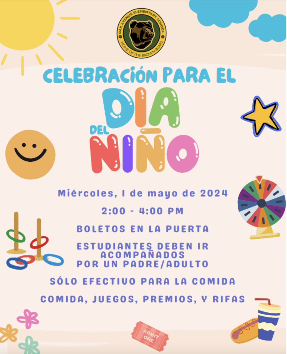 💚Celebration for Dia Del Niño 
🙂 Wednesday, May 1,2024 2:00 - 4:00PM

#AllmeansAll #GUSD #GUSDProud #TrustAndGrown #greenfieldguarentee 
@zjgalvan @LCortezGUSD @GUSDFACE @BrownBearPRIDE @VillagomezMyra