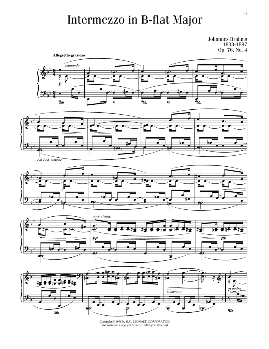 Johannes Brahms Intermezzo In B-flat Major, Op. 76, No. 4 Sheet Music Notes freshsheetmusic.com/johannes-brahm… #johannesbrahms #music #piano