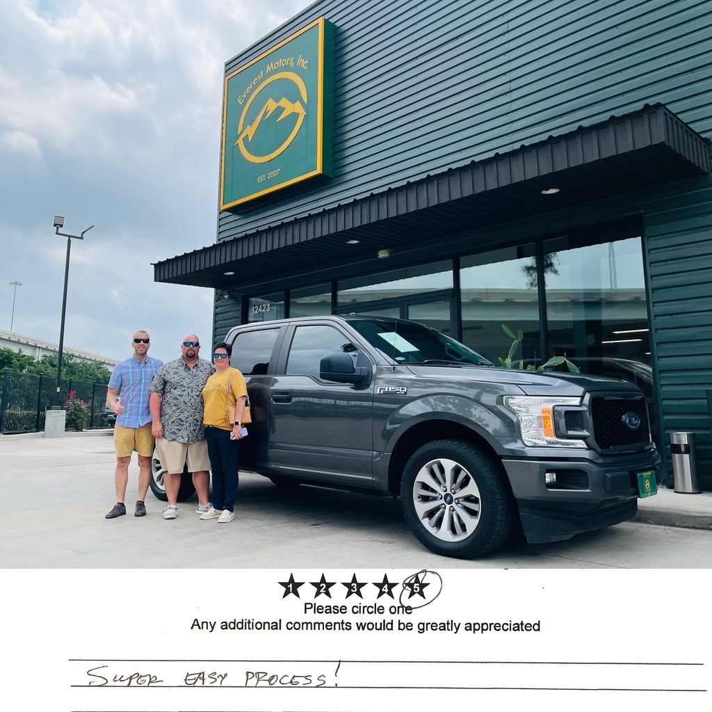 We are happy to have assisted Ryan and Clare from Fulshear, Texas, in finding their perfect fit, a fantastic 2018 Ford F150 STX! Welcome to the Everest Motors Family, Ryan and Clare. Here’s to countless miles of safe and joyful journeys ahead. 

Explore our diverse vehicle rang…