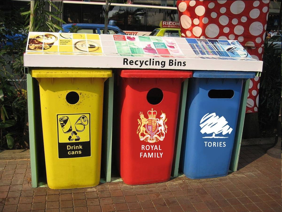 Some trash shouldn't be recycled but still do for some obnoxious reason. 

#Sunakered #SunakOut554 #ToryBrokenBritain #ToriesUnfitToGovern #ToriesDestroyingOurCountry #ToriesCorruptToTheCore #ToriesOut663 #GeneralElectionN0W #AbolishTheMonarchy