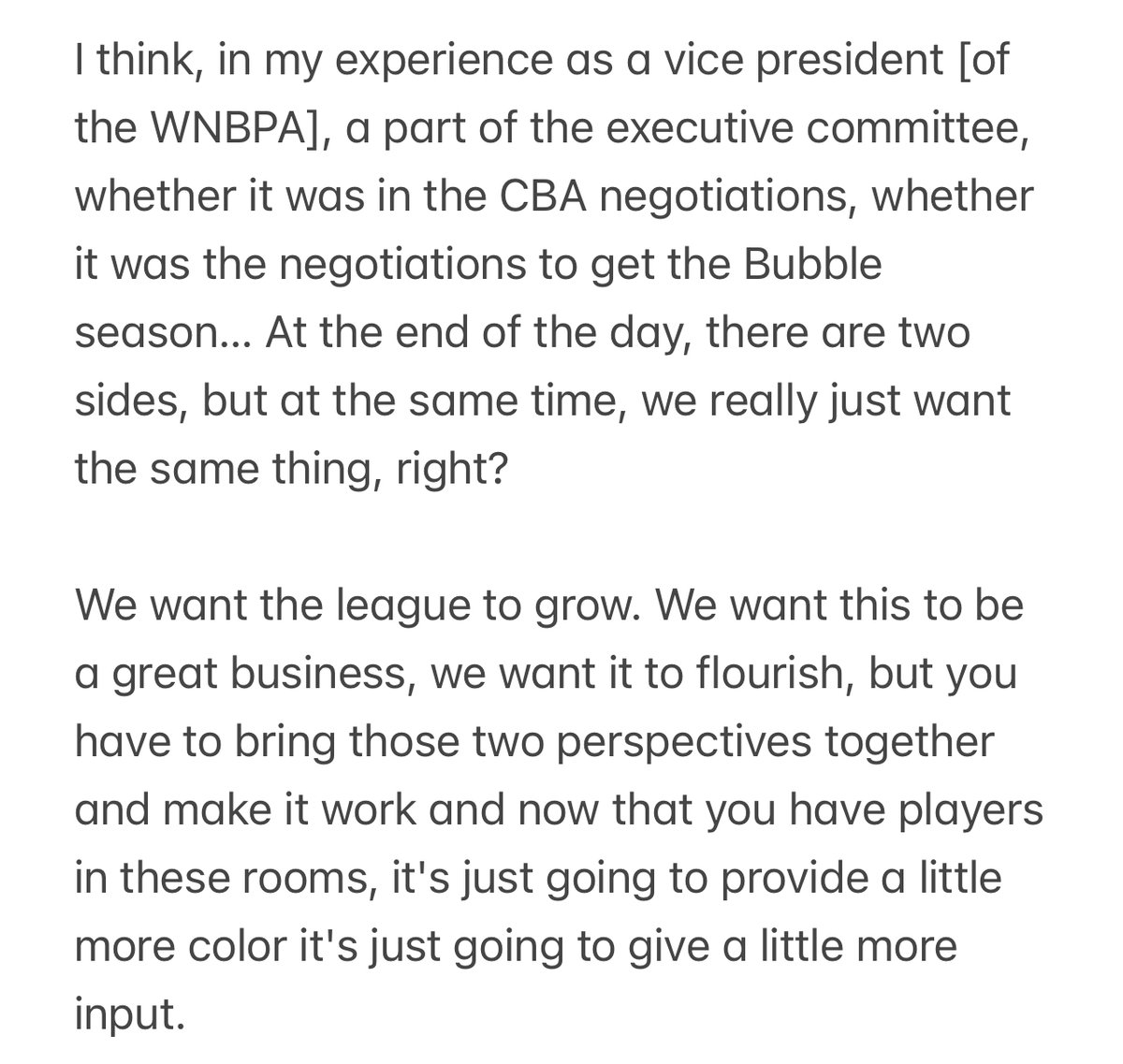 Also asked Sue about the impact of former players as team owners in the CBA negotiations. 'We want the league to grow. We want this to be a great business, we want it to flourish ... It's going to provide a little more color. It's going to give a little more input.' More⬇️