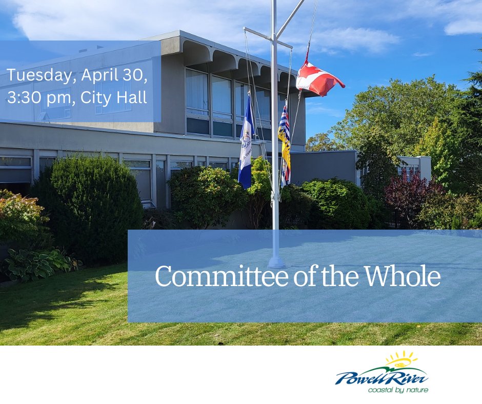 Committee of the Whole meets tomorrow, The agenda has been published here powellriver.civicweb.net/document/13660…... You're invited to attend in person or watch the meeting on our webcast at powellriver.civicweb.net/Portal/Video.a… Please Note: A documentary film crew may be in attendance to record the meeting