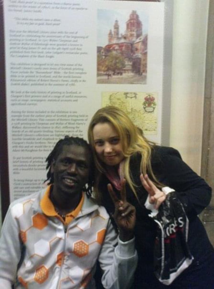 From 13 years ago today. I shared a photo on Facebook meeting Emmanuel Jal at his book meet and greet for War Child at Aye Write Festival in the Mitchell Library in Glasgow with my old Drama class trip to it’s my old Drama friends as we were doing a Play Fugee all about it.