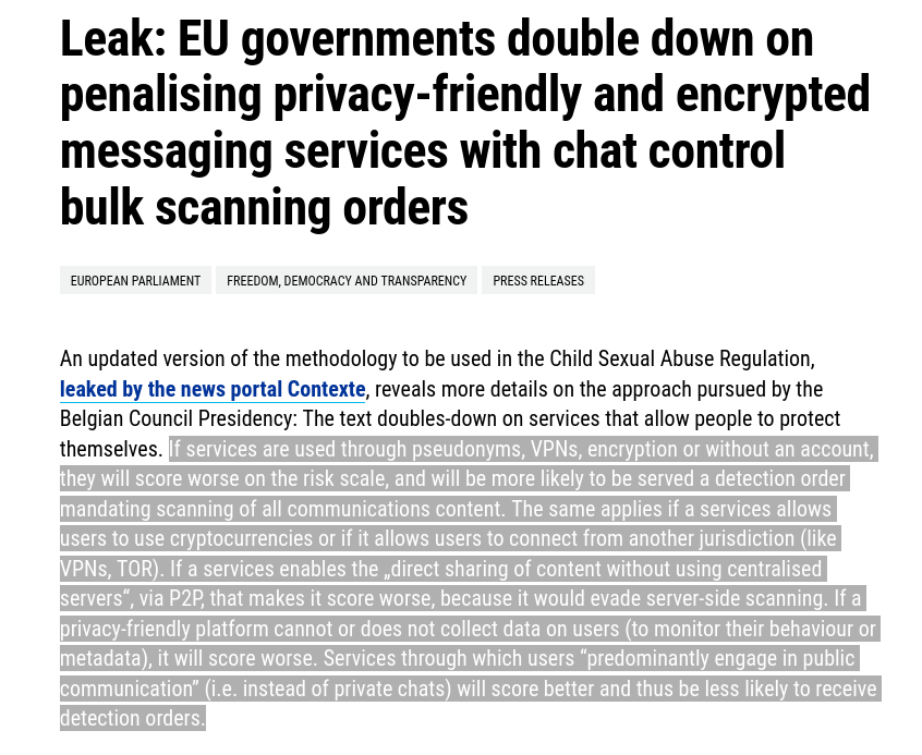 The EU is demonizing essential privacy tools like VPNs, Signal, TOR, &amp; encrypted email services like Tutanota &amp; ProtonMail. They also plan to monitor cryptocurrency use, so public chain users should be aware!