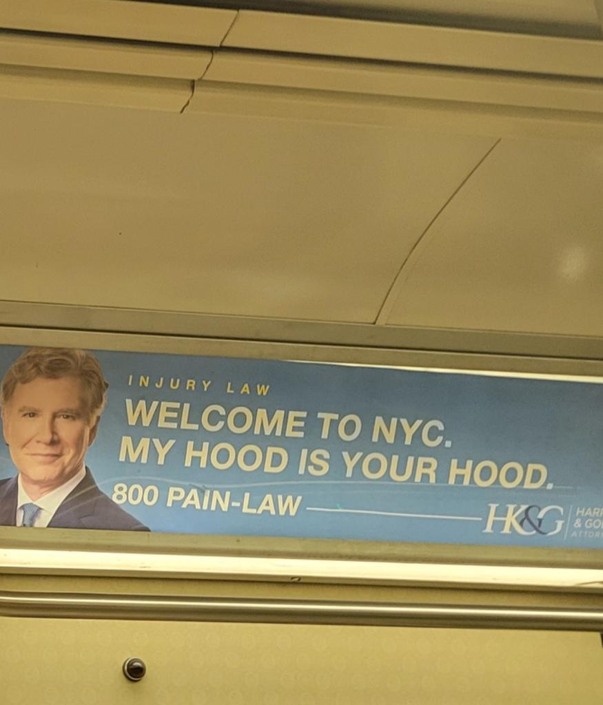 This lawyer's ad in a #NewYorkCity subway train car rubs me the wrong way.