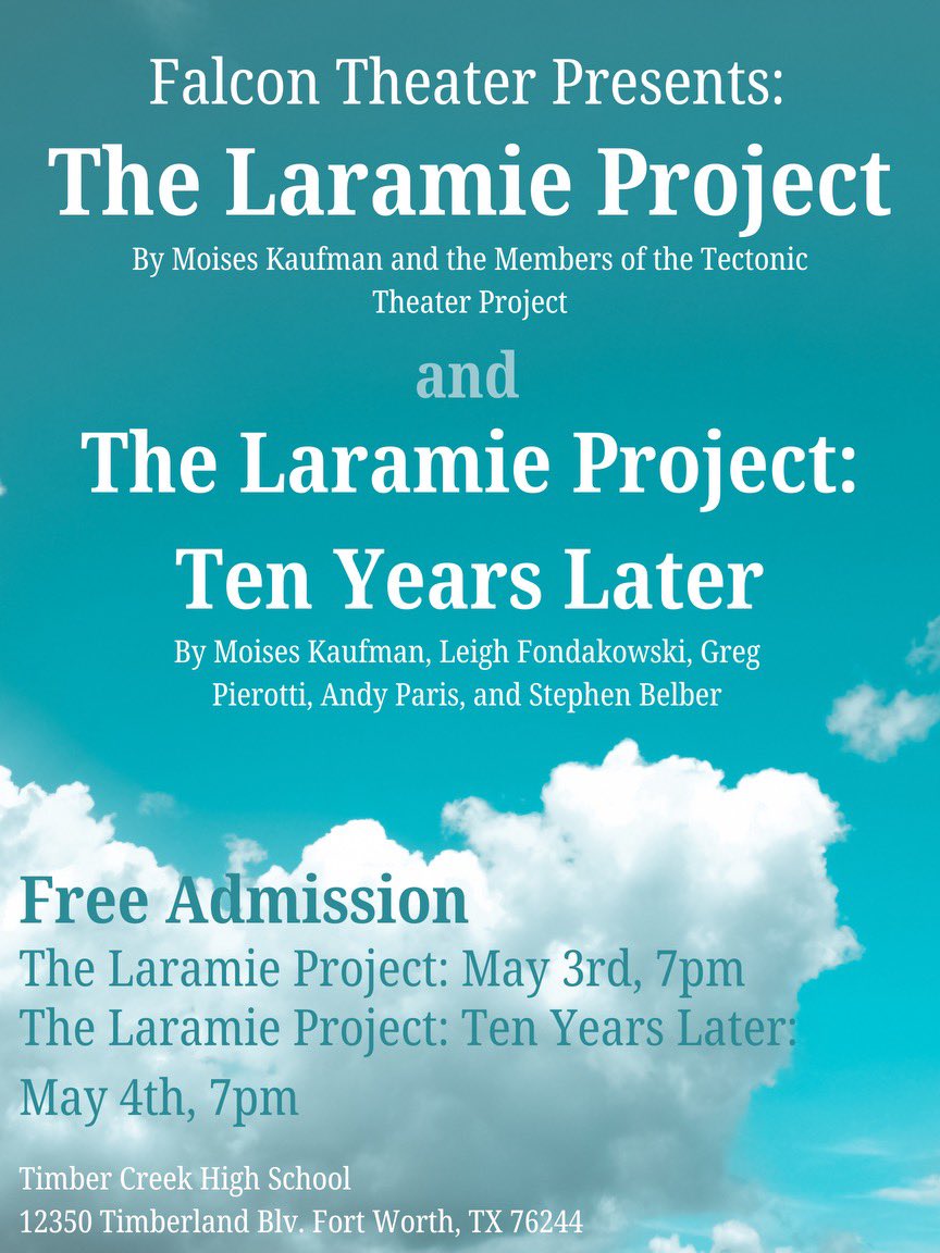 Remember the when <a href="/KellerISD/">Keller Schools</a> in Texas tried to shut down “The Laramie Project” at <a href="/TimberCreek_HS/">Timber Creek High School</a>? Well the show is this coming weekend, but I hear the district is trying to suppress social media about the show. Wouldn’t it be a shame if this went viral? 😉