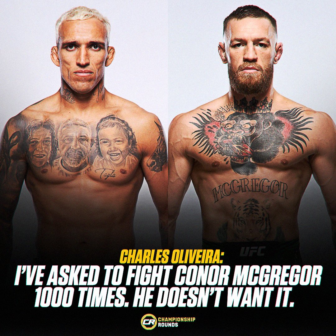 Charles Oliveira believes that Conor McGregor will defeat Michael Chandler, and says he wants to fight McGregor but believes Conor doesn't want it: 'I think Conor [defeats Chandler]... Everyone knows, in fact I've asked for this fight against Conor a thousand times. But it's a