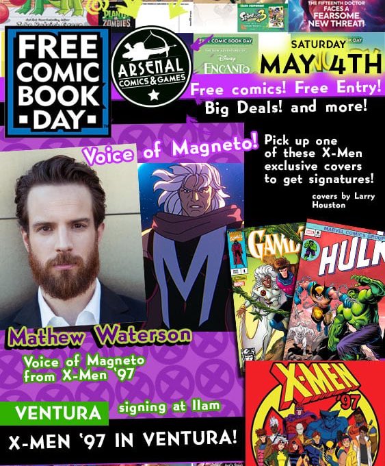 🚨 ❌MAGNETO IS JOINING THE X-MEN THIS FREE COMIC BOOK DAY! 🚨❌ Voice actor @mjwaterson who portrays Magneto in X-Men ‘97 will be at Arsenal Ventura for FCBD 2024, joining our X-Men ‘97 and X-Men: The Animated Series voice actor & creator special guest line up! 🧲 Signing…