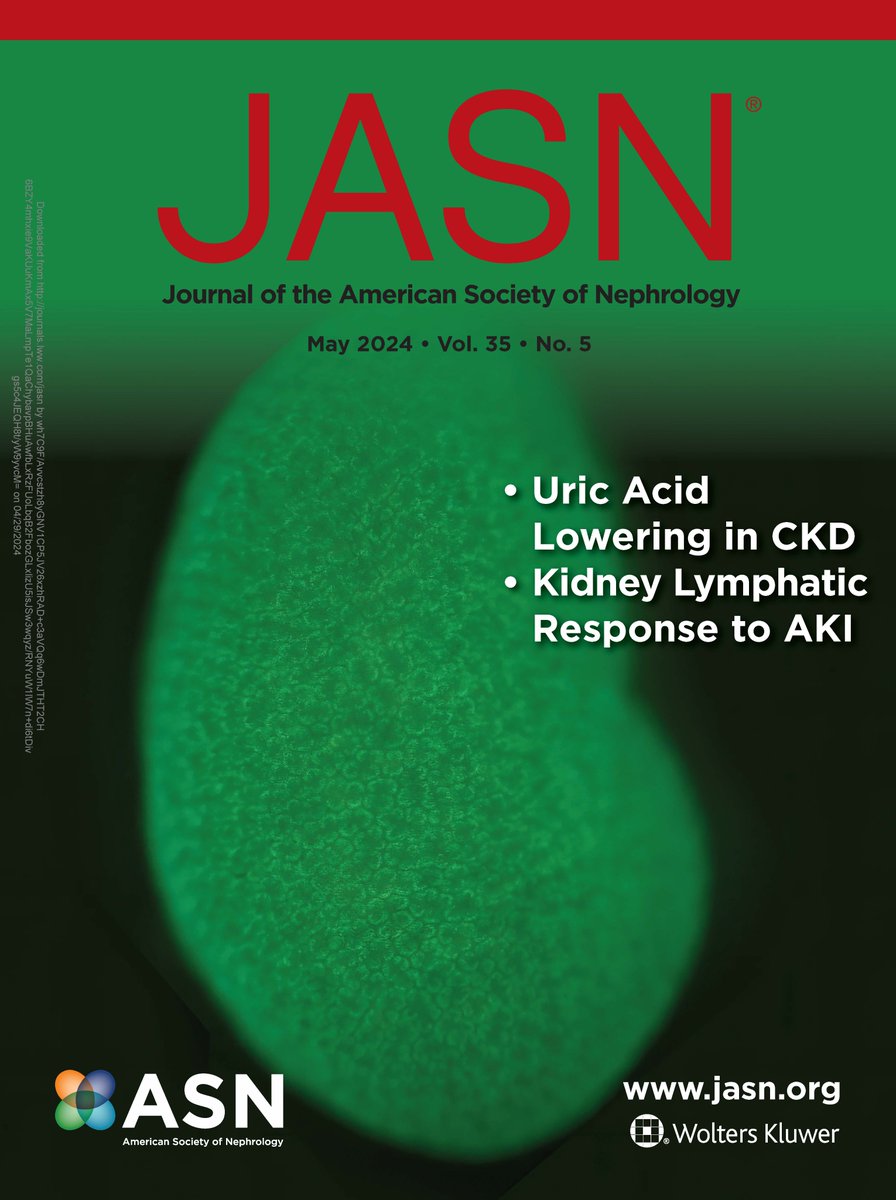The May Issue of JASN is now available online! Topics covered this month include: -Uric acid lowering in CKD -Kidney lymphatic response to AKI and more! Explore the entire issue at journals.lww.com/jasn/pages/cur…
