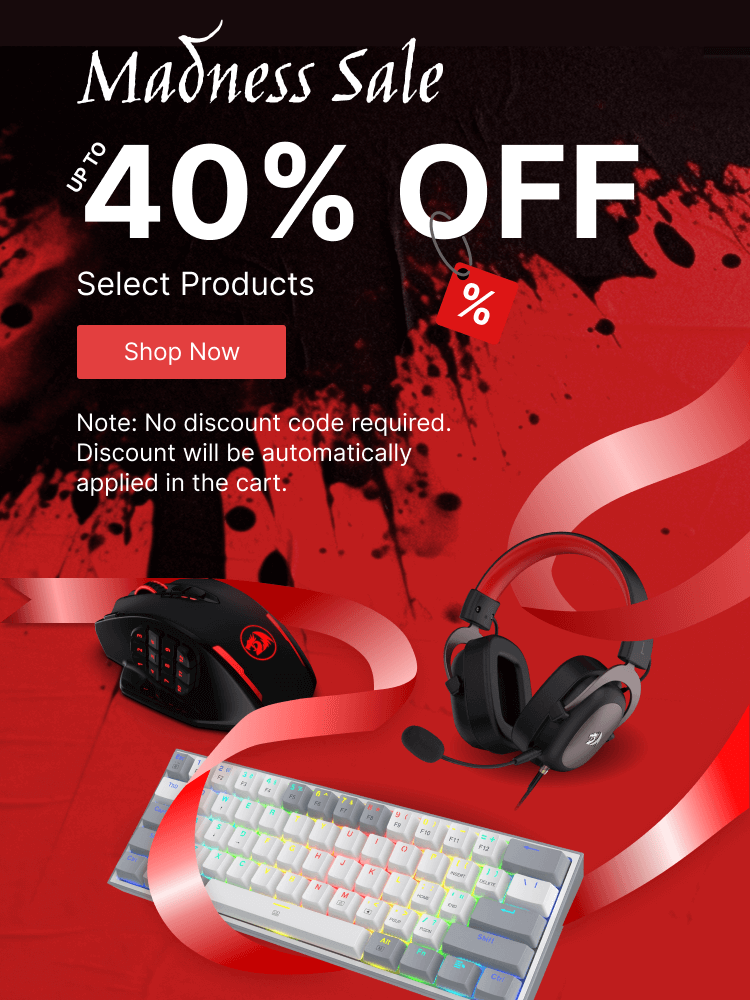 ⚠️ The #redragon MADNESS SALE IS LIVE!!! 🔥 ⚠️ > Up to 40% off on selected products > Automatic discount applied in checkout Shop now at redragonshop.com 🤠