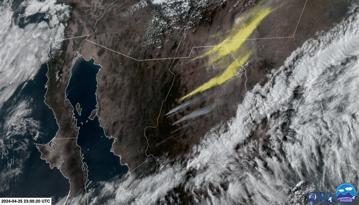 I feel like this GOES-16 image really encapsulates my two major research interests, #wildfiresmoke and #dust. Smoke plumes are gray and the dust plumes are highlighted as yellow using the DEBRA dust algorithm.