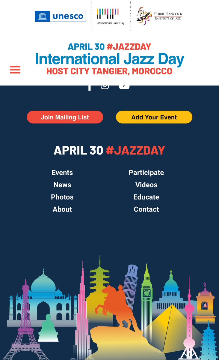 Tomorrow, April 30th. 
Close out
#JazzAppreciationMonth
w/ @UNESCO’s #JazzDay
Live stream 6p EDT
⏯️jazzday.com
⏯️youtube.com/@Jazzday?si=KN…