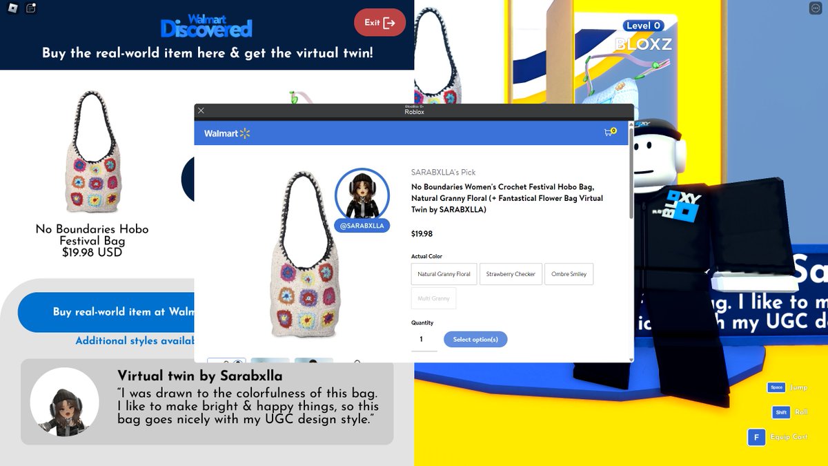 For the first time, you can purchase real-world goods directly within a #Roblox experience.* @Walmart has partnered with 3 UGC creators to create virtual replicas of IRL items you can receive when you buy it from the Walmart Discovered experience: roblox.com/games/13398230… This