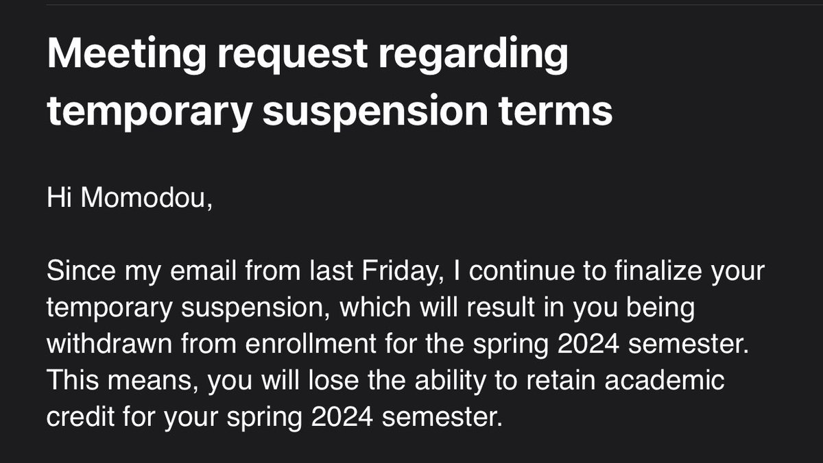 The University is doubling down. They have hinted at reversing the suspensions if the encampment is brought down. Once again — we have to ask who does our administration answer to when a peaceful protest is being responded to with suspension. Dont stop talking about Palestine.