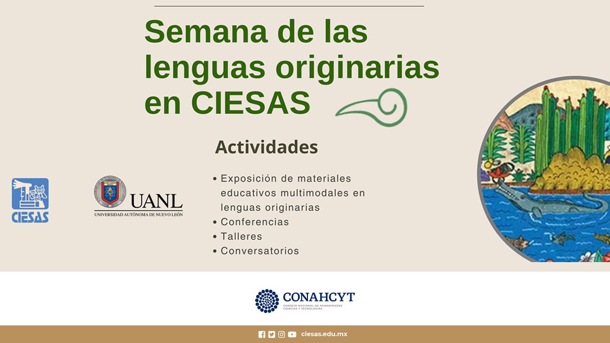 🧐 Exposiciones de materiales educativos, conferencias, talleres y conversatorios… Todo en torno a las lenguas originarias 🗣. ¡Te esperamos en el #CiesasNoreste! 🔗 bit.ly/3vPz4fp Del 6 al 9 de mayo. 🗓️ #SomosCIESAS