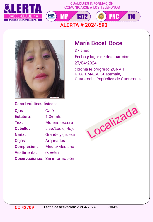 #AlertaIsabelClaudina
 📣 Localizada❗
María Bocel Bocel
Ha sido localizada 📌
Agradecemos haber compartido la información 👌🏼