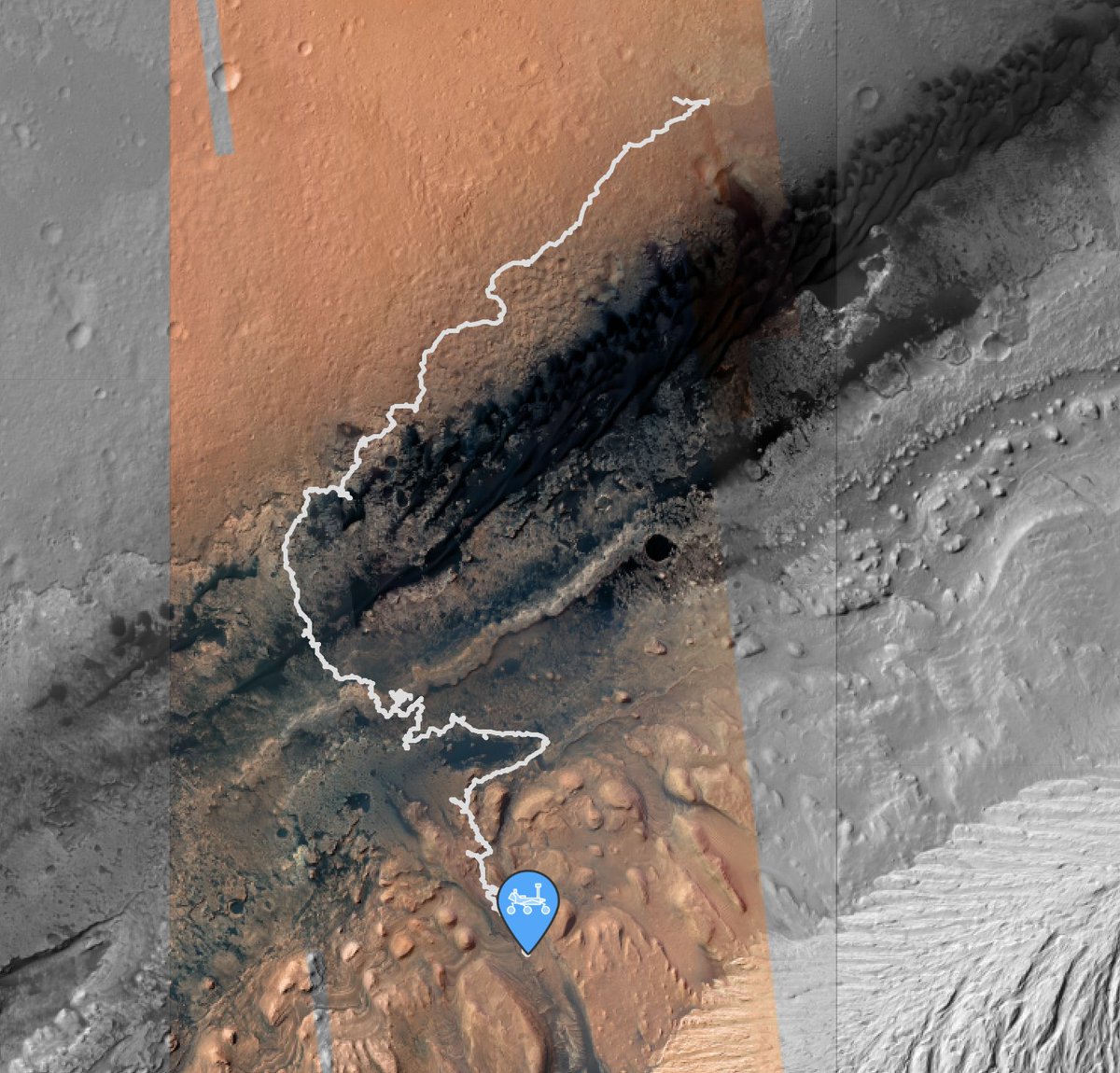 Just keep climbing, climbing, climbing… My team calls me a 'Martian mountain climber,' and as of today, I've ascended 2,625 feet (800 m) from the place I landed in 2012. That’s a half mile up Mount Sharp! 🎉