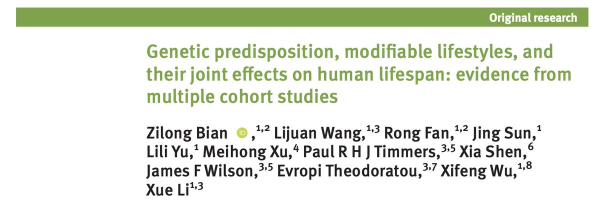 DKThomp's tweet image. A new study of 350,000 European adults screened for genes and surveyed for lifestyle determined that, other than being blessed with good genes, the 4 best things you can do to live past 75yo are (listed by the rank of the size of the effect estimate):

1. Don&apos;t smoke.

2. 150…