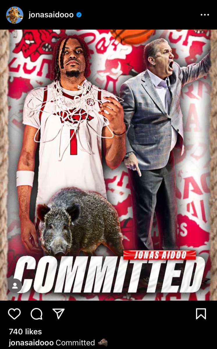 Jonas Aidoo announces his commitment to Arkansas on Instagram. #Vols