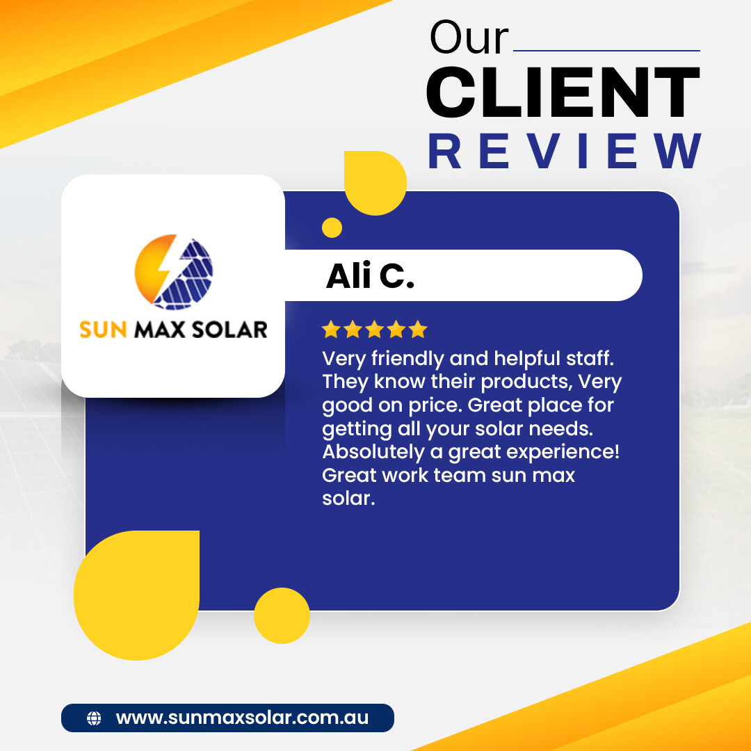 Discover why our clients love Sun Max Solar! ☀️💡
Read their testimonials and see how we're transforming lives with clean, renewable energy.

#SolarInstallation #GetStartedNow #solarpanelperth #solarpanelsydney #solarpaneladelaide #solarpanelbrisbane #recentinstallation