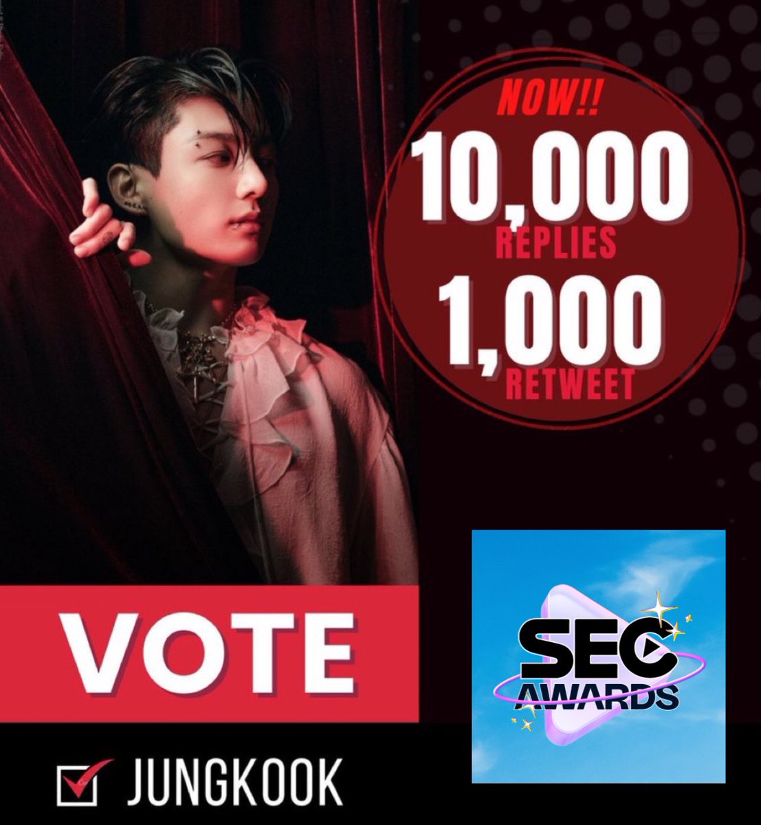📊SEC AWARDS VOTING CHALLENGE FOR JUNGKOOK 💌 300 USD WILL BE DONATED 📍10,000 REPLIES — 2 HOURS 📍1,000 RT — 2 HOURS ☑️JUNGKOOK MEDIA TITLES ☑️JUNGKOOK MAJOR AWARDS ☑️JUNGKOOK SHOE BRANDS ☑️ALL WORDS START WITH A ☑️ALL WORDS START WITH B ☑️ FAVE VEGGIES I vote #JungKook as…