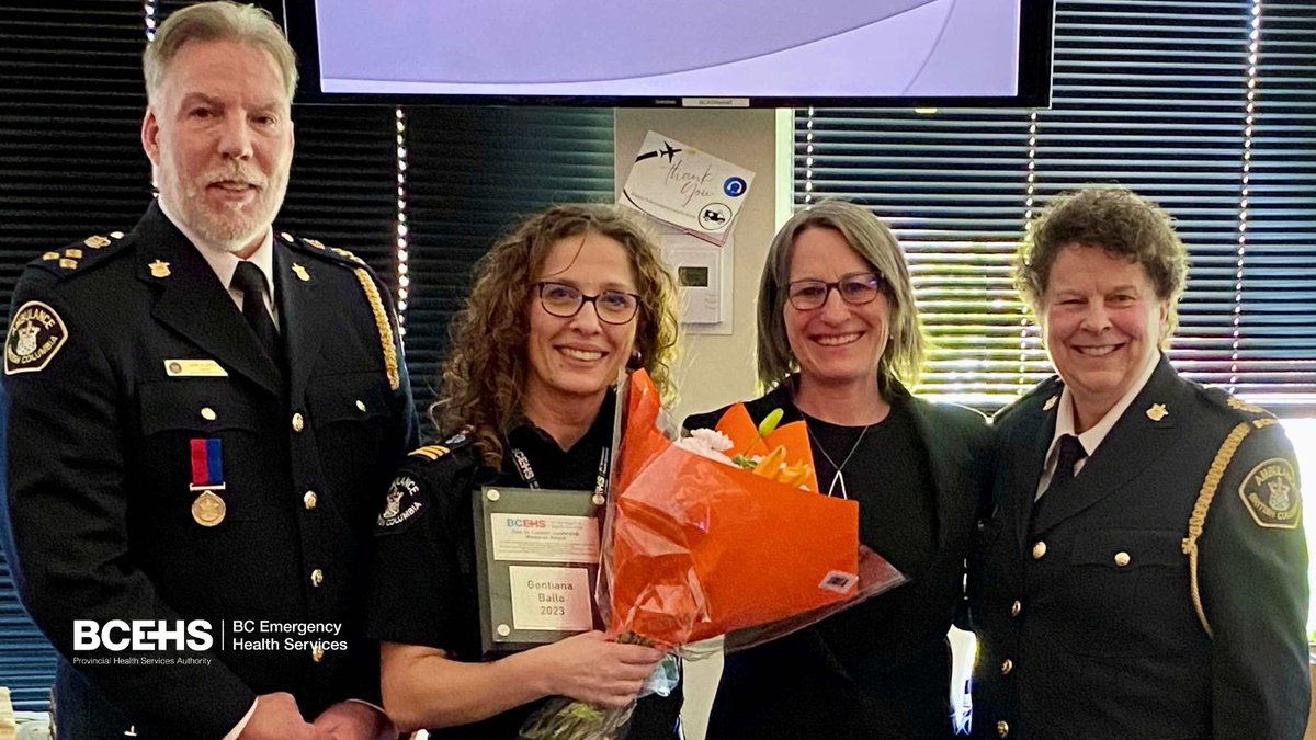 This morning, BCEHS senior leaders presented Genta Balla with the Tom St. Laurent Memorial Leadership Award celebrating her exceptional service & leadership as an Interfacility Emergency Medical Call Taker.

Learn more about Genta's work & career: ow.ly/FwlO50RrmuV